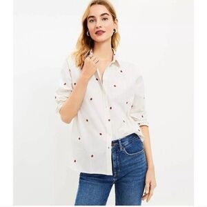 LOFT Ladybug Embroidered Everyday Shirt/Blouse/Button Down